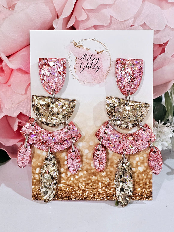 Pink and gold glitz Chandelier Dangles